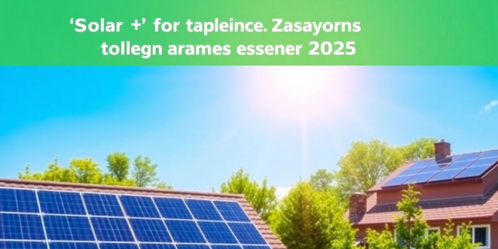 Solar panels on rooftops in a sunny landscape.