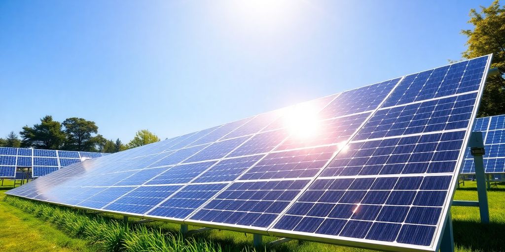 Solar panels capturing sunlight on a bright sunny day.
