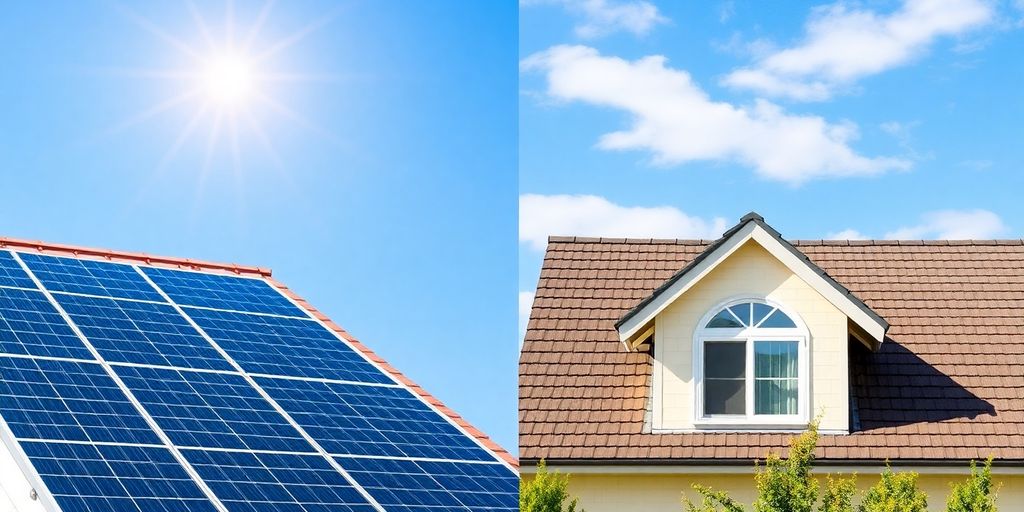 Rooftop solar panels versus traditional home roofing.