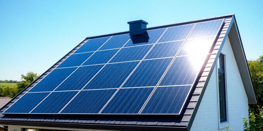 Photograph of a house with solar panels on the roof.