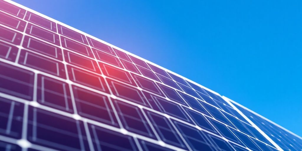 Close-up of solar panels under bright sunlight.