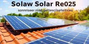 Solar panels on a rooftop under a clear blue sky.