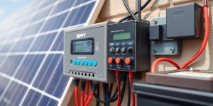 MPPT charge controller in a solar energy system setup.
