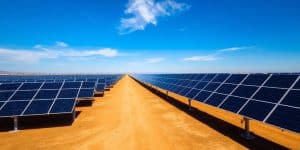 Rows of solar panels in a field
