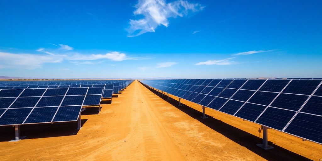 Rows of solar panels in a field