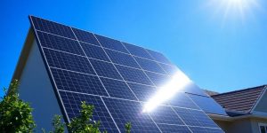 Rooftop solar panels on a suburban home.