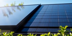 Sleek solar roof absorbing sun.