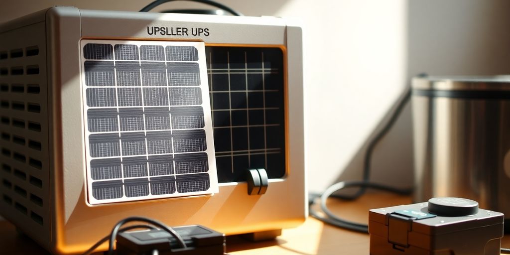 Solar UPS setup with energy flowing.