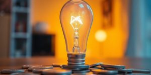 Bright light bulb with dollar signs.